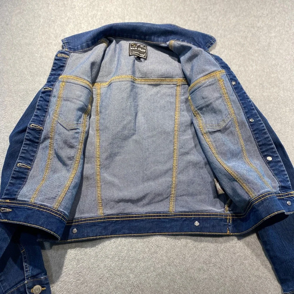 Wax Jean Denim Trucker Jacket Kids Size Large Blue Stretch Cotton‎ Blend EUC